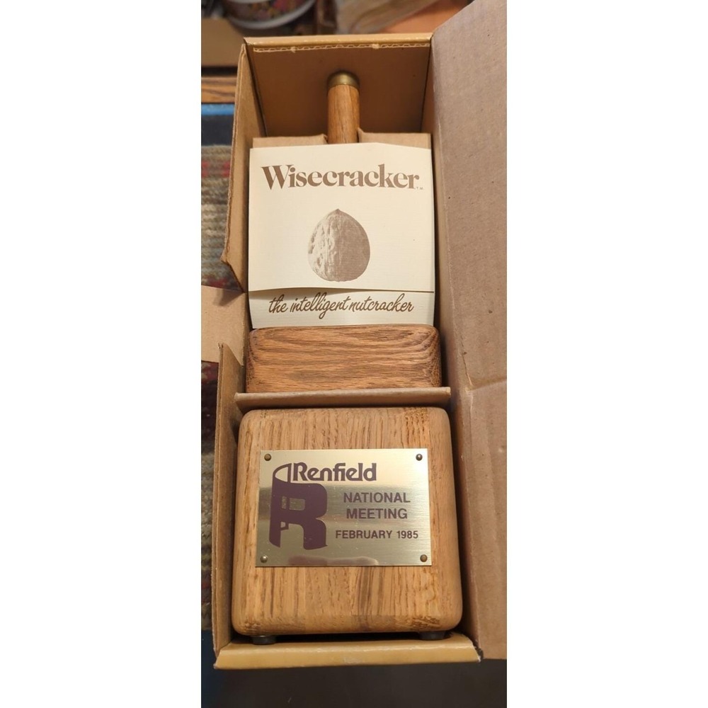 NOS Wise Cracker Nutcracker Handcrafted USA 1983 Mallet Brass Oak Wood Promotion